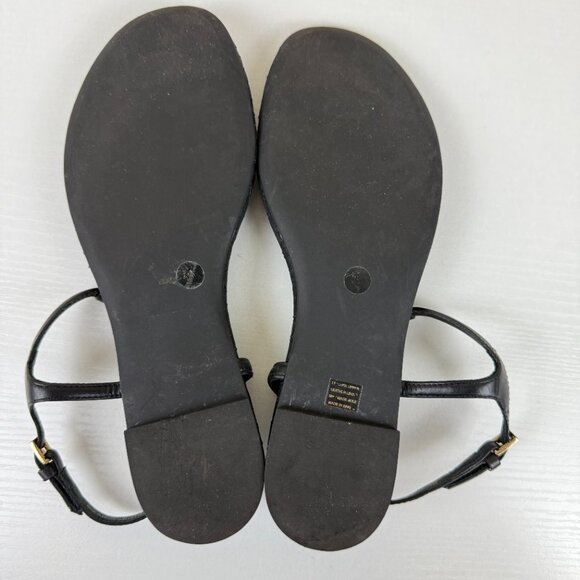 Tory Burch Black Flat Sandals Gold Hardware - Picture 7 of 9